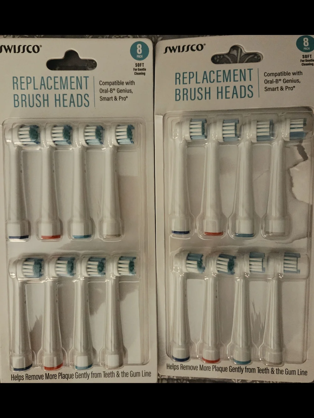 Replacement Toothbrush Heads - White with Blue/Red/Teal Accents (8 Pack)